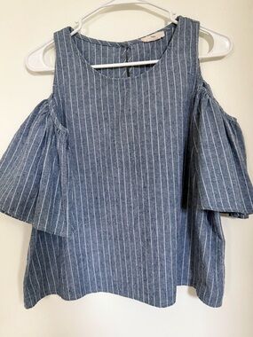 Hummingbird Blue Striped Cold-Shoulder Blouse